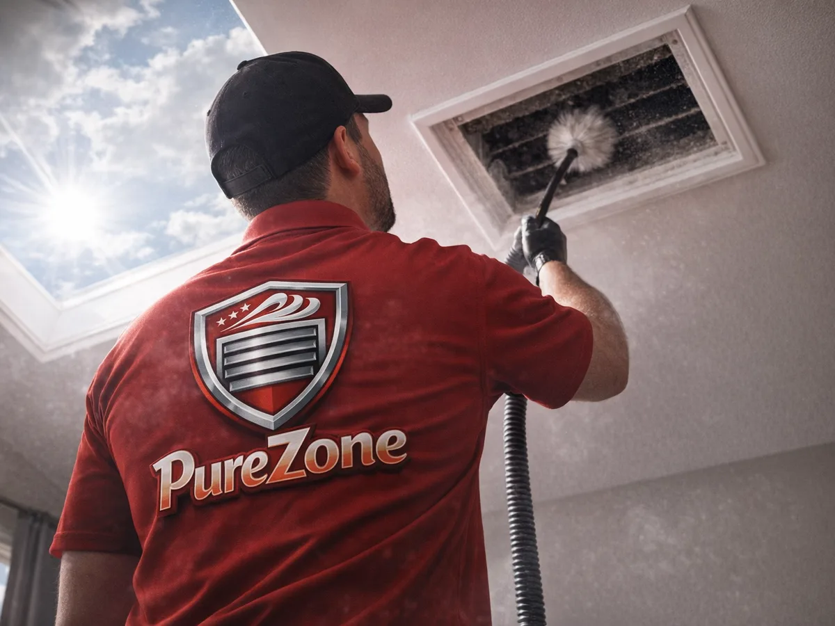 air duct cleaning technician on the job in Auburndale, FL